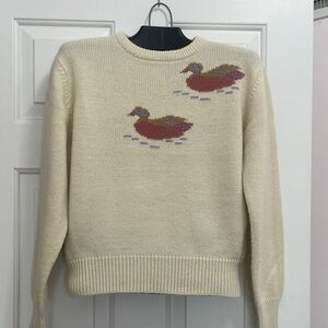 Charming Cream Duck Design Sweater